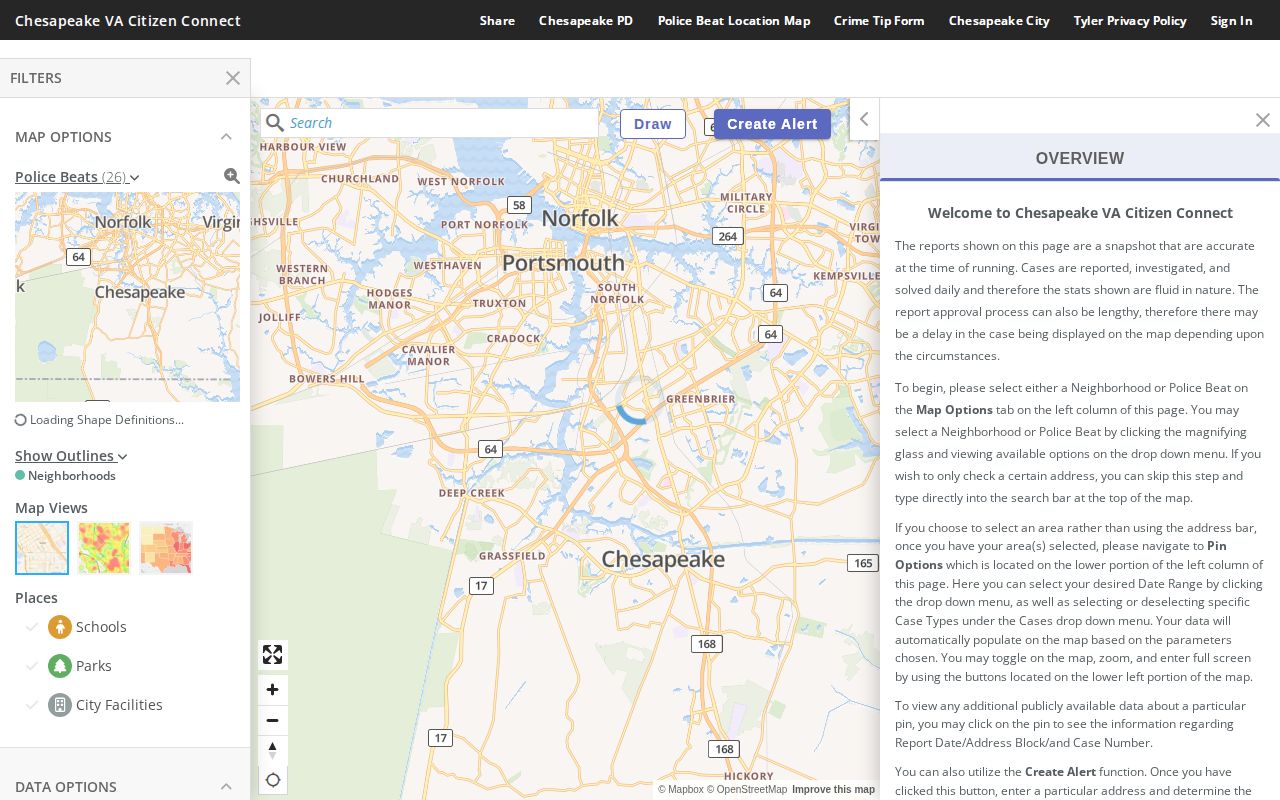 Chesapeake Police Department crime-report record interface