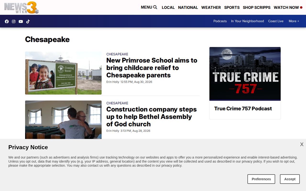 WTKR Chesapeake local arrest-record news source