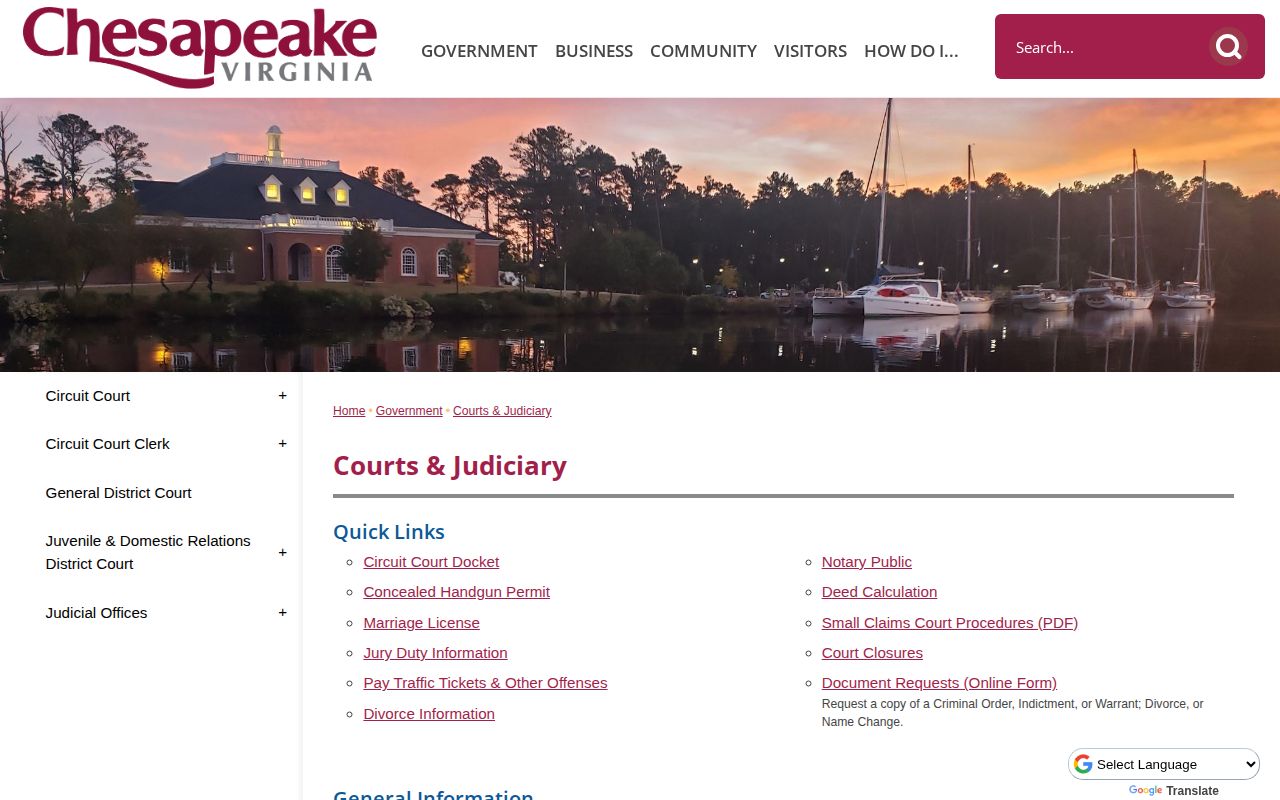 Chesapeake court warrant and disposition record contacts